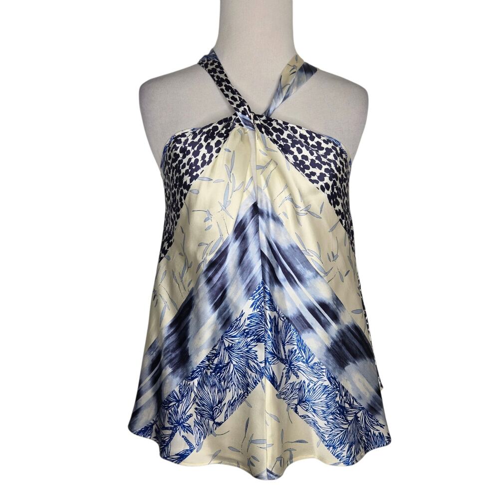 Banana Republic Womens Silk Halter Top Handkerchief Scarf Print Blue Flowy XS